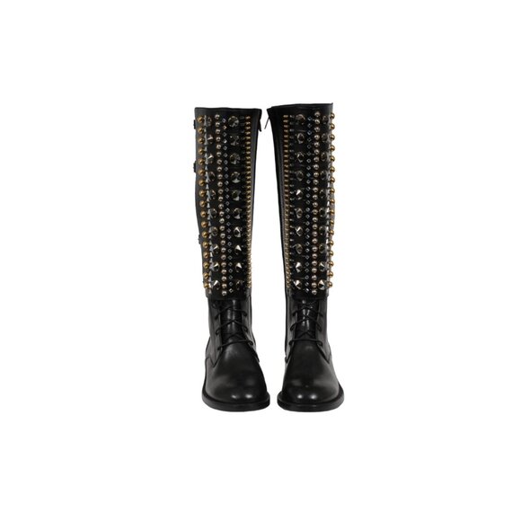 Rene Caovilla Combat Boots US 7 EU 37 Black LeatherCroc Embossed Crystal Studded - Picture 2 of 12